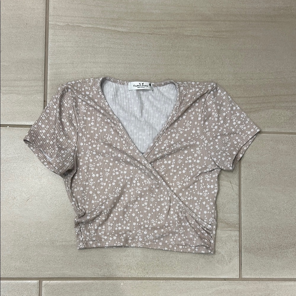 Floral Wrap Top in Taupe